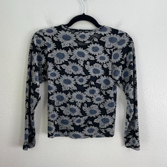 Vintage Y2K Charlotte Russe Small Daisy Floral Sheer Mesh Long Sleeve Top - Picture 9 of 10